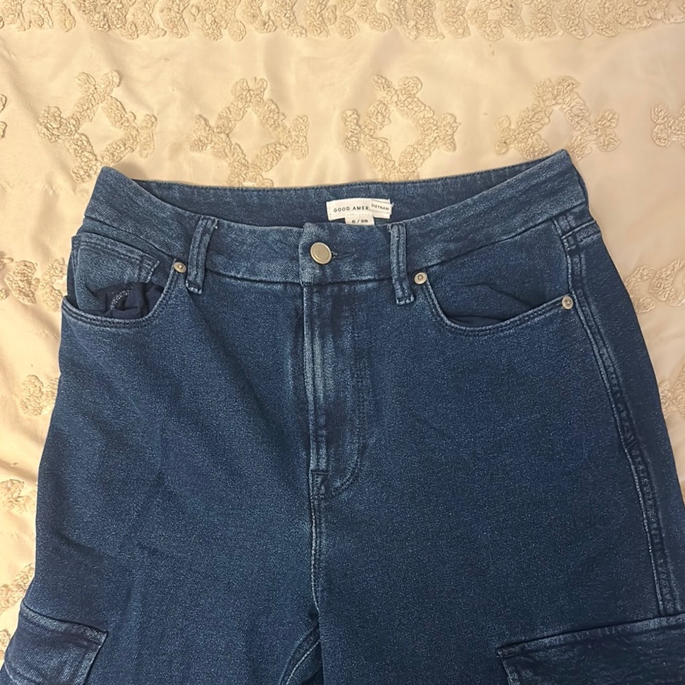Good American Women's High-Waist Dark Blue Cargo Jeans